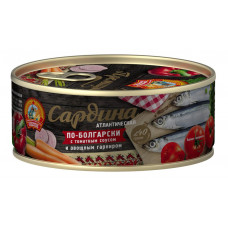 Сардина По-болгарски Атлантическая с Томатным Соусом И Овощным Гарниром Гост Б№ 3 240 гр ж/б с Ключом Сардина По-болгарски Атлантическая с Томатным Соусом И Овощным Гарниром Гост Б№ 3 240 гр ж/б с Ключом