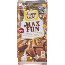 Шоколад молочный Альпен Гольд МаксФан имбирь и корица с воздушным рисом и карамелью 150 гр