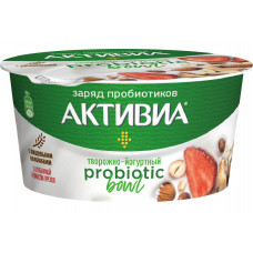 Биопродукт Активиа творожно-йогуртный обогащенный Клубника - Микс орехов 135гр 3,5% Данон