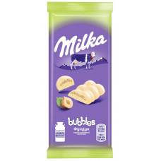 Шоколад белый пористый Milka Bubbles c дробленым орехом 79 гр