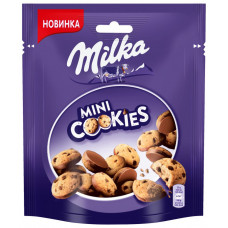 Печенье Milka Mini cookies с кусочками шоколада, частично покрытое молочным шоколадом 100 гр