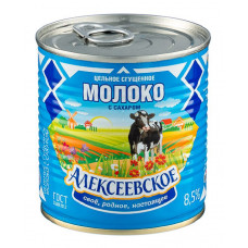 Молоко Сгущенное Алексеевское Цельное с Сахаром 8,5% 360г ж/б с Ключом И Крышкой