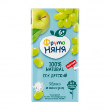 Сок ФрутоНяня Яблочно-Виноградный Осветленный 200мл Сок ФрутоНяня Яблочно-Виноградный Осветленный 200мл
