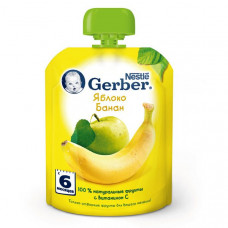 Пюре Gerber фруктовое яблоко и банан дой-пакет 90 гр  Nestle