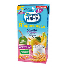 Каша Фруто Няня 5злаков груша-банан с добавлением йогурта для детей раннего возраста 200мл тетра пак
