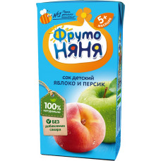 Сок Фруто Няня яблочно-персиковый неосветленный для питания детей раннего возраста 200мл тетра пак