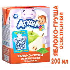 Сок детский Агуша осветленный Яблоко-Груша 200мл TBA ВБД
