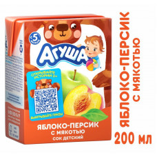 Сок детский Агуша с мякотью Яблоко-Персик 200мл TBA ВБД